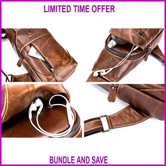 Genuine Leather Crossbody Sling Backpack for Travel Hiking Casual